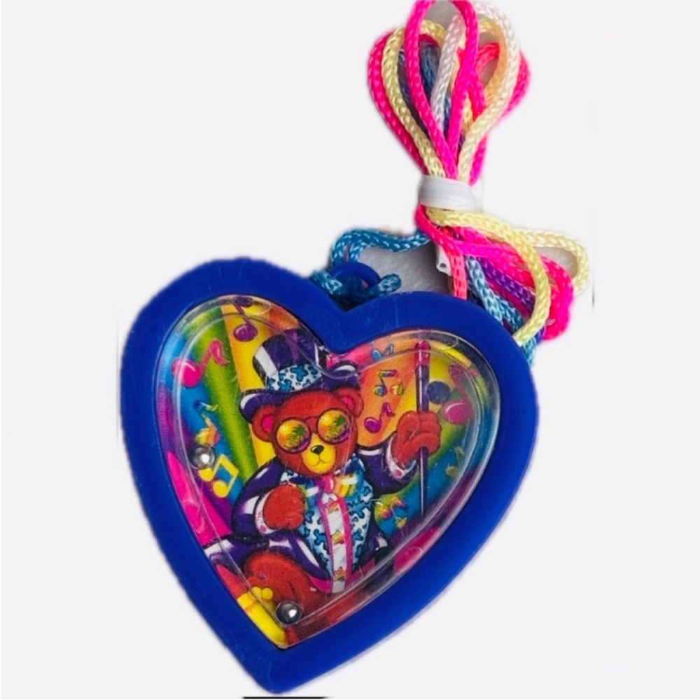 Lisa Frank Purple Heart Pendant with Colorful Bear Elton John Inspired